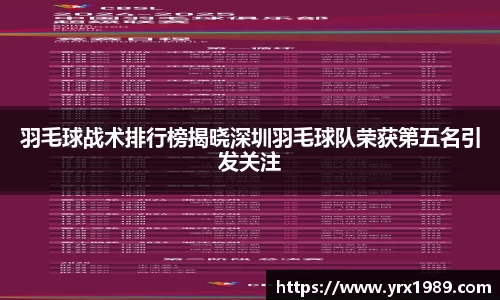 羽毛球战术排行榜揭晓深圳羽毛球队荣获第五名引发关注